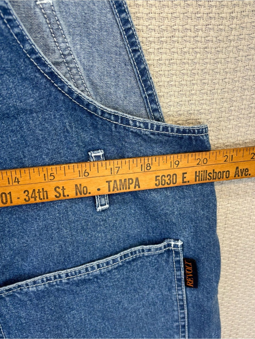 Vtg Revolt Denim Carpenter Bib Overalls Womens Sz 18 Blue Embroidered Boho Y2K - Picture 11 of 12